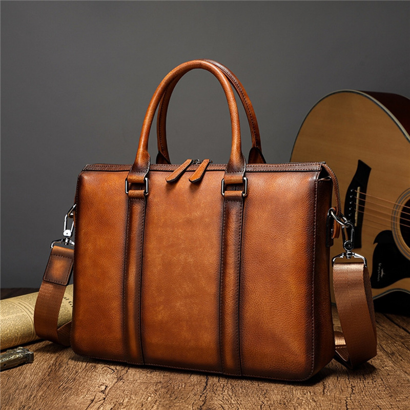 Leatherwork Bag - YETTIES Business Top Grain Leather Briefcase