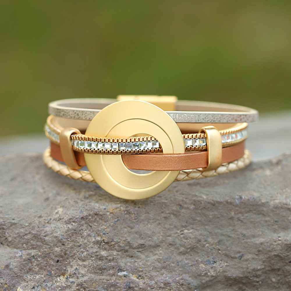 Leatherwork Rings - ALLYES Trendy Hollow Circle Leather Bracelet