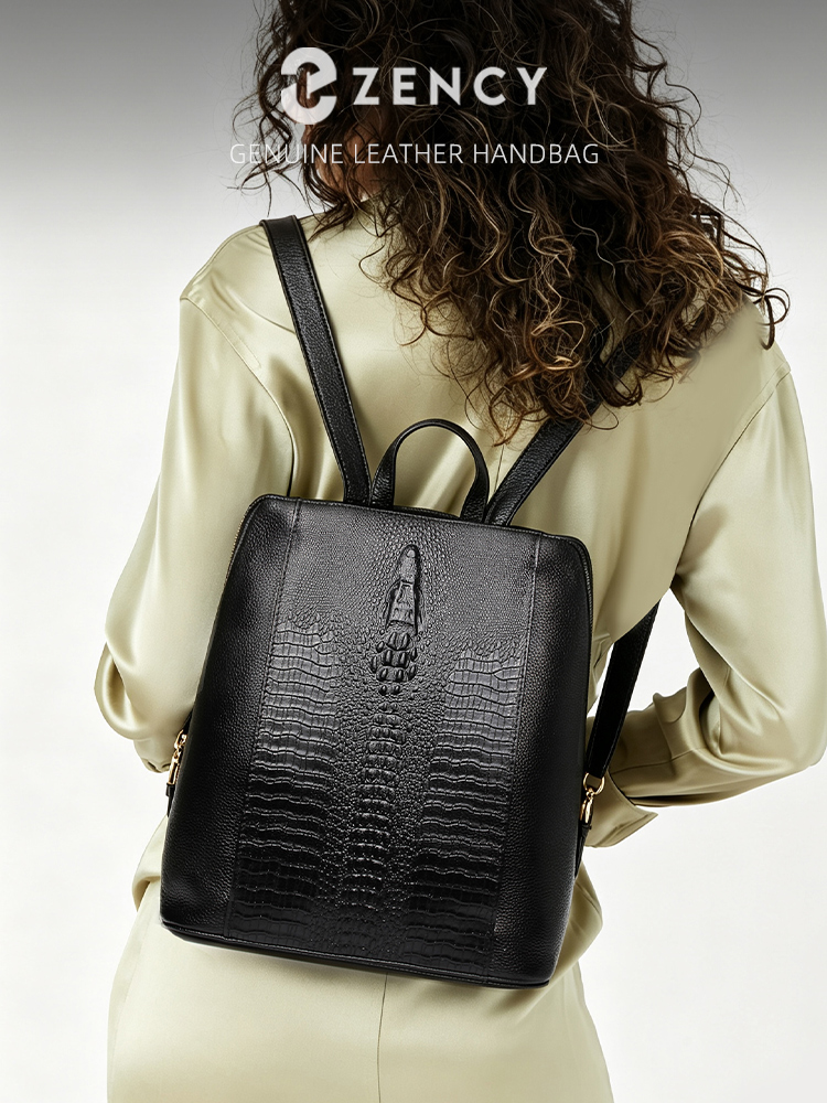 Leatherwork Bag - Zency Women's Crocodile Leather Backpack 100%